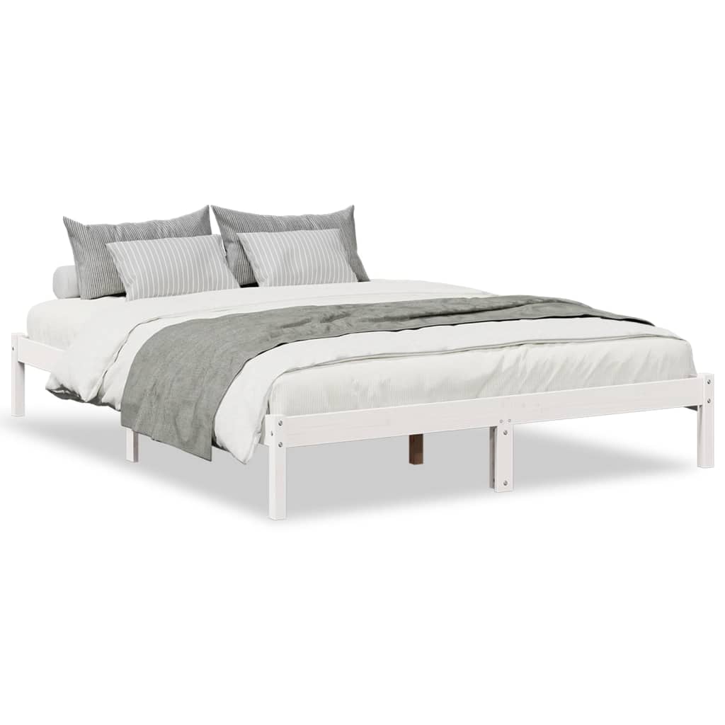Pine Wood Extra Long Bed Frame 140x220 cm, White Finish
