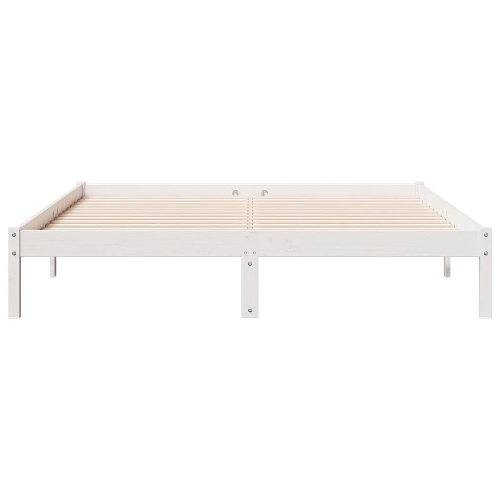 Pine Wood Extra Long Bed Frame 140x220 cm, White Finish