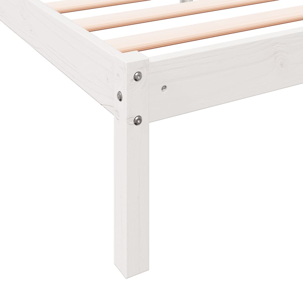 Pine Wood Extra Long Bed Frame 140x220 cm, White Finish
