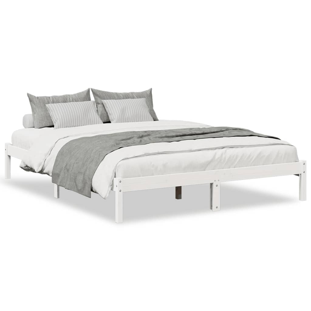Solid Pine Extra Long Bed Frame 160x220 cm, White Finish