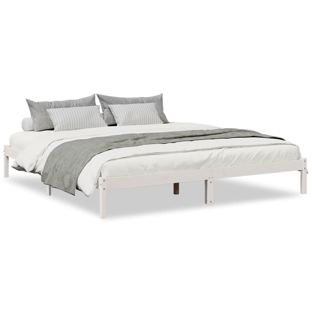 Solid Pine Extra Long Bed Frame 200x220 cm - White Finish