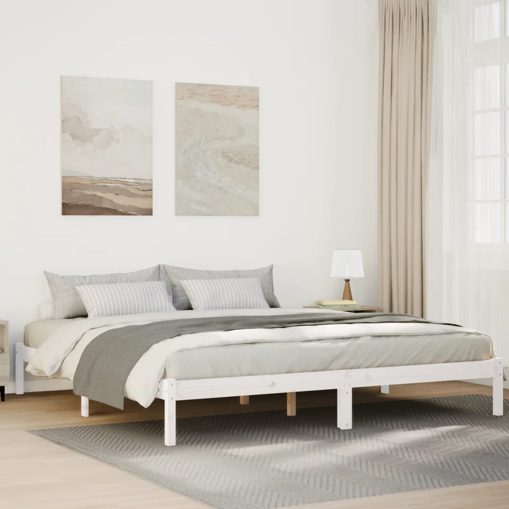 Solid Pine Extra Long Bed Frame 200x220 cm - White Finish