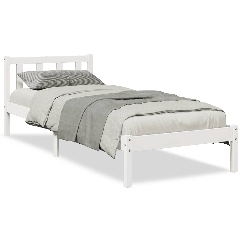 Solid Pine Extra Long Bed Frame 90x210 cm - White Finish