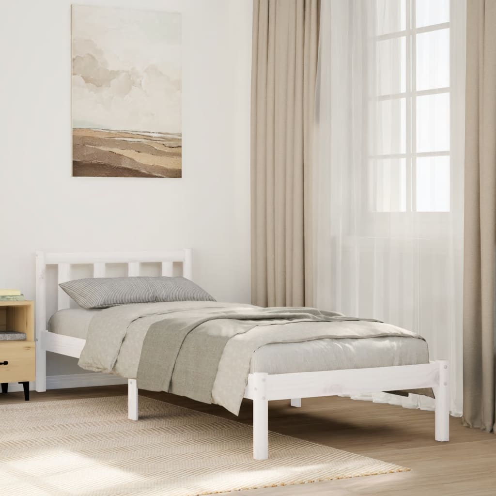 Solid Pine Extra Long Bed Frame 100x210 cm - White Finish