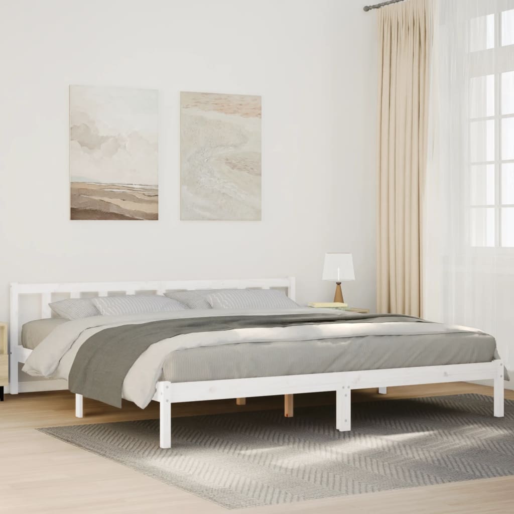 Extra Long Solid Pine Bed Frame 180x220 cm - White Finish