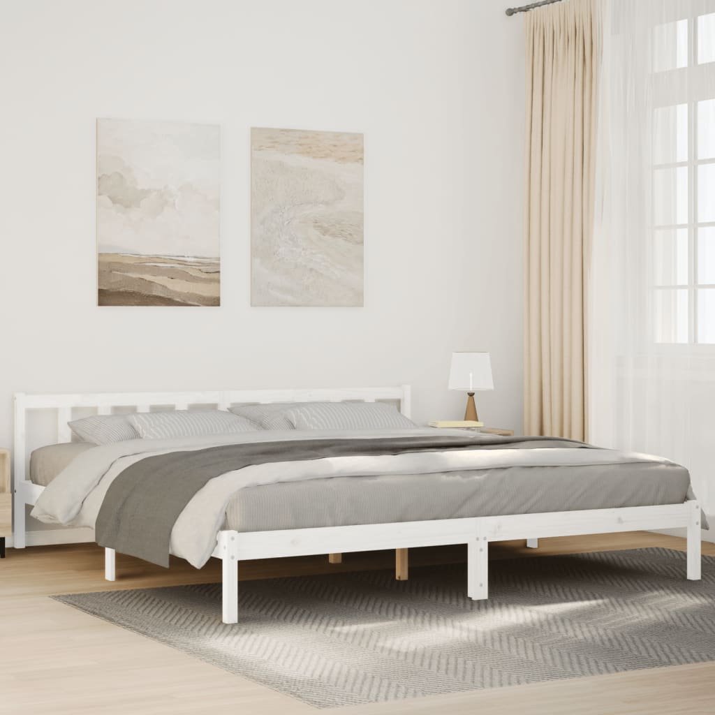 Extra Long White Solid Pine Bed Frame 200x220 cm - No Mattress