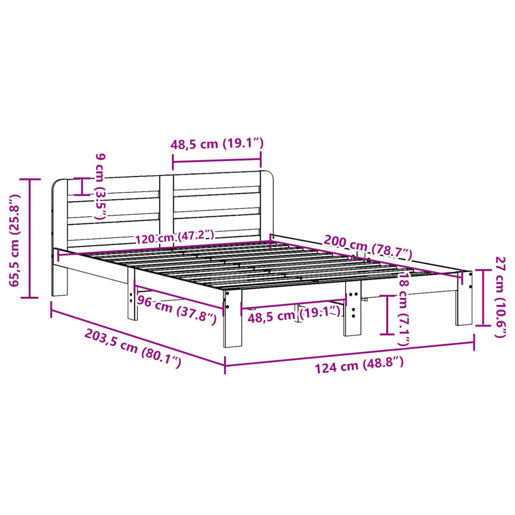 Solid Pine Bed Frame 120x200 cm - Durable Wooden Design