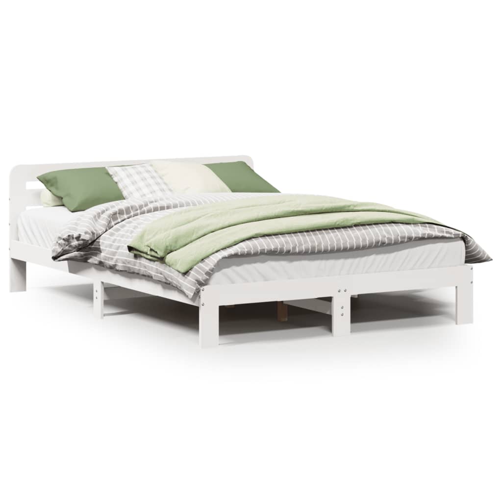 Solid Pine Wood Bed Frame 120x200cm, White Finish, No Mattress