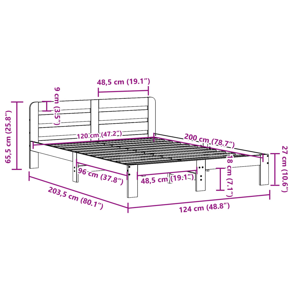 Solid Pine Wood Bed Frame 120x200cm, White Finish, No Mattress