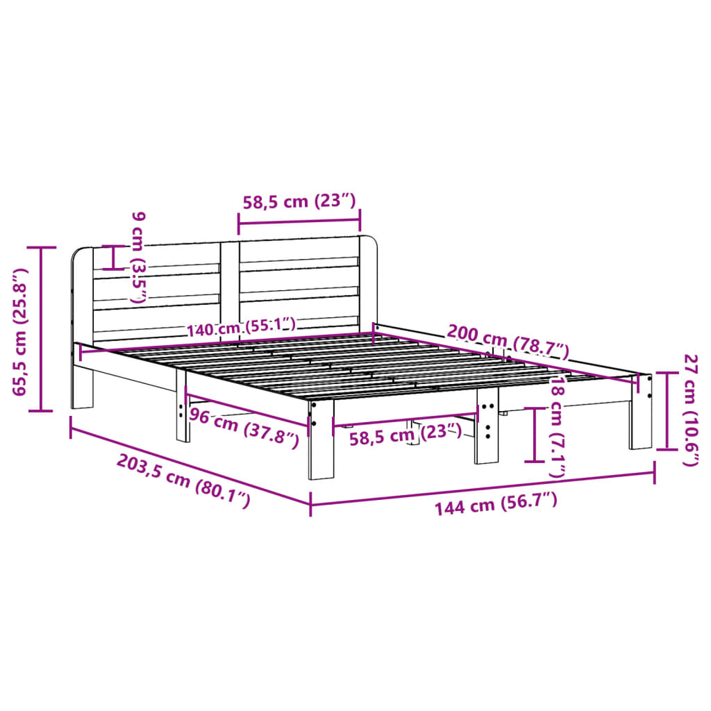 Solid Wood Pine Bed Frame 140x200 cm - Mattress Not Included