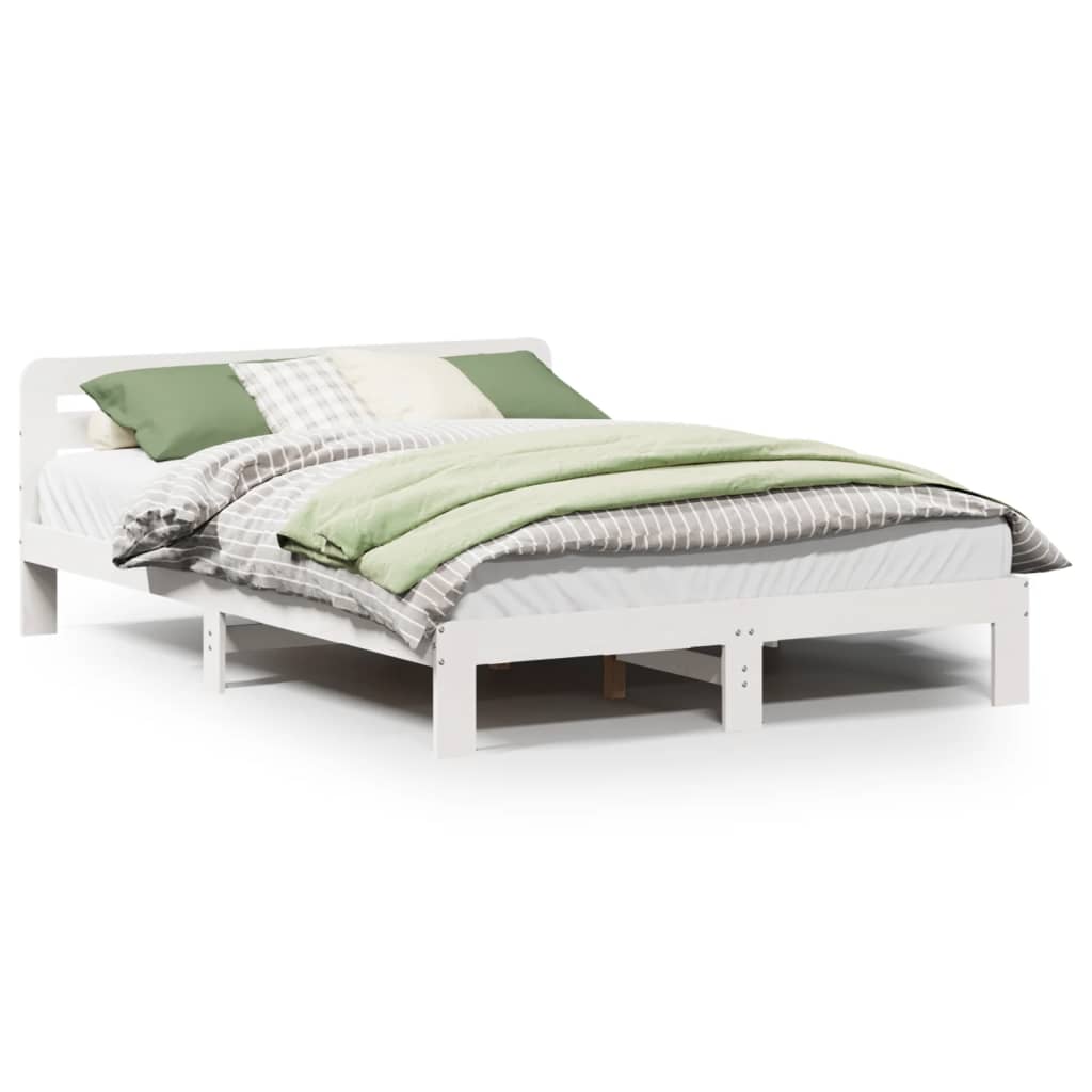Solid Pine Wood Bed Frame 160x200 cm, White - No Mattress Included