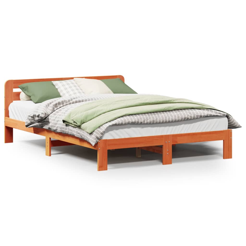 Solid Pine Wood Bed Frame, Wax Brown 160x200 cm, No Mattress
