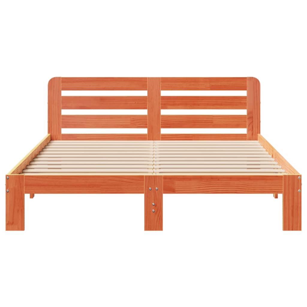 Solid Pine Wood Bed Frame, Wax Brown 160x200 cm, No Mattress