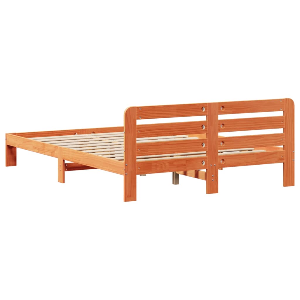 Solid Pine Wood Bed Frame, Wax Brown 160x200 cm, No Mattress