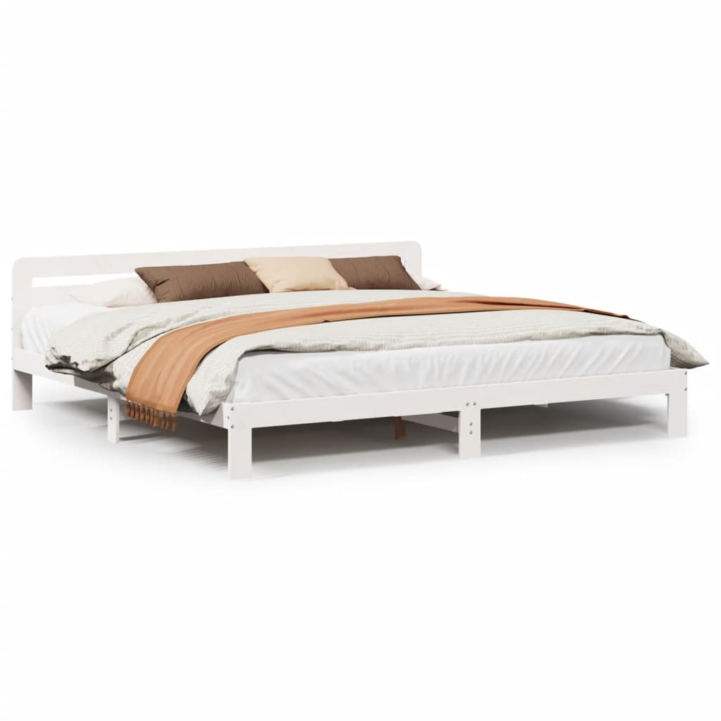 Solid Pine Wood Bed Frame 200x200 cm - White Finish