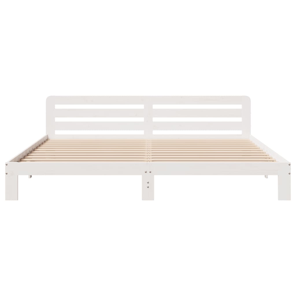 Solid Pine Wood Bed Frame 200x200 cm - White Finish