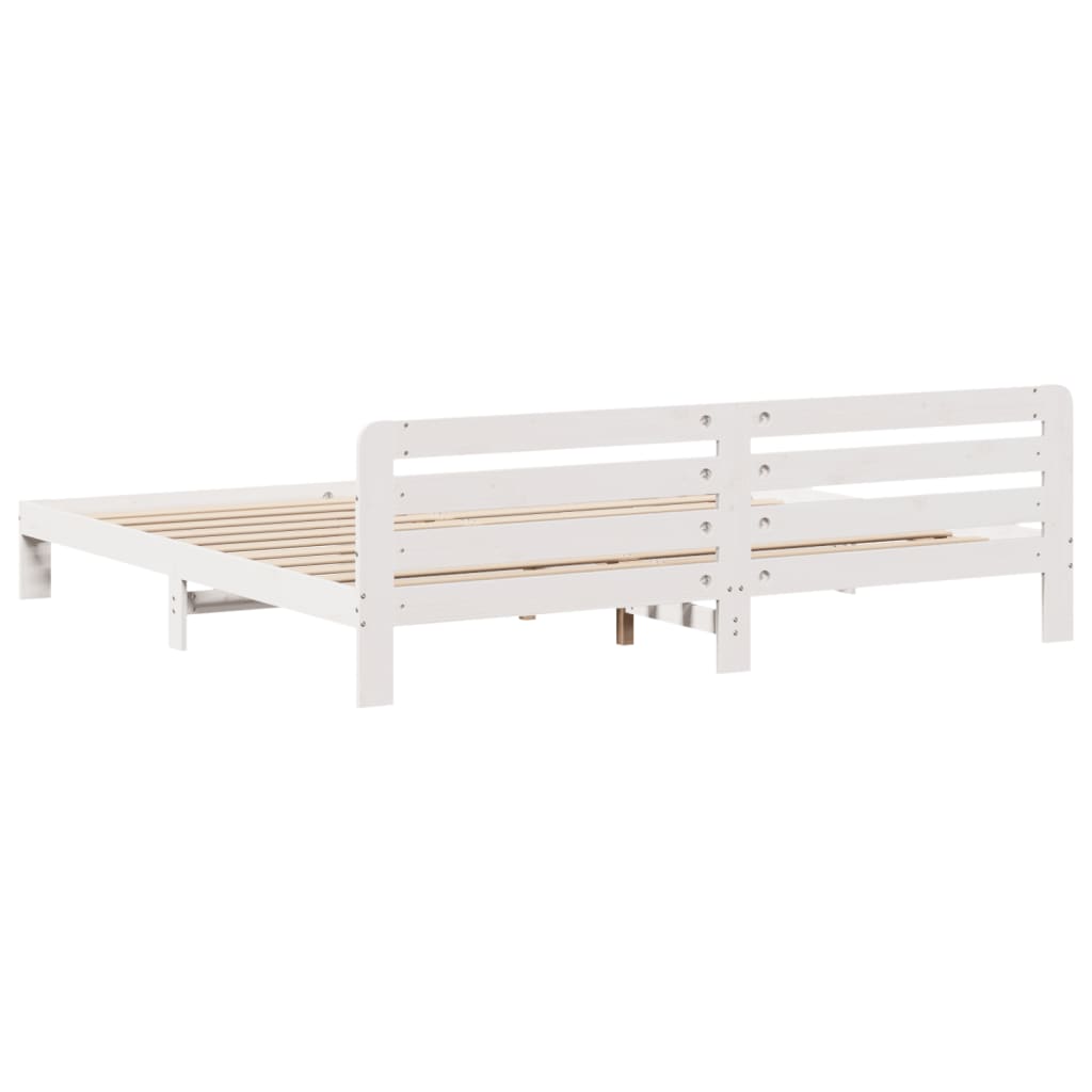 Solid Pine Wood Bed Frame 200x200 cm - White Finish