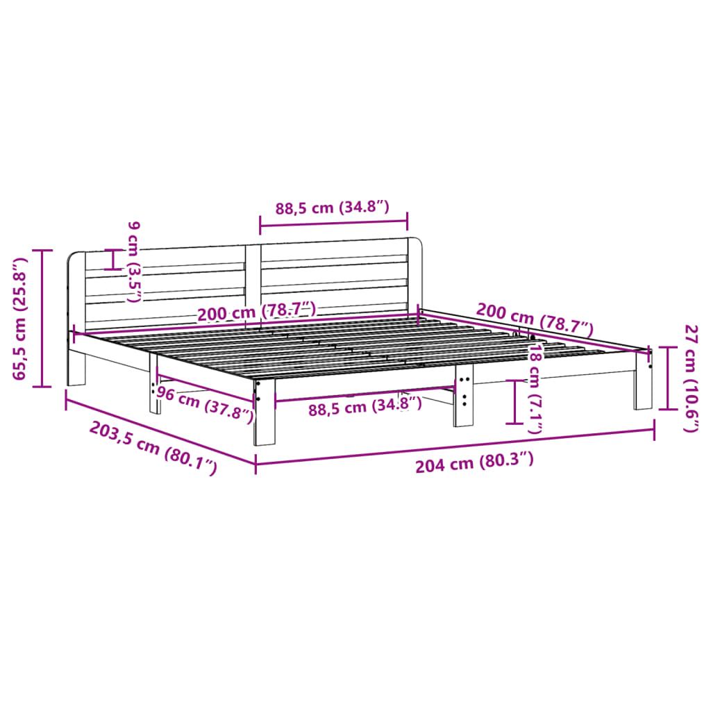 Solid Pine Wood Bed Frame 200x200 cm - White Finish