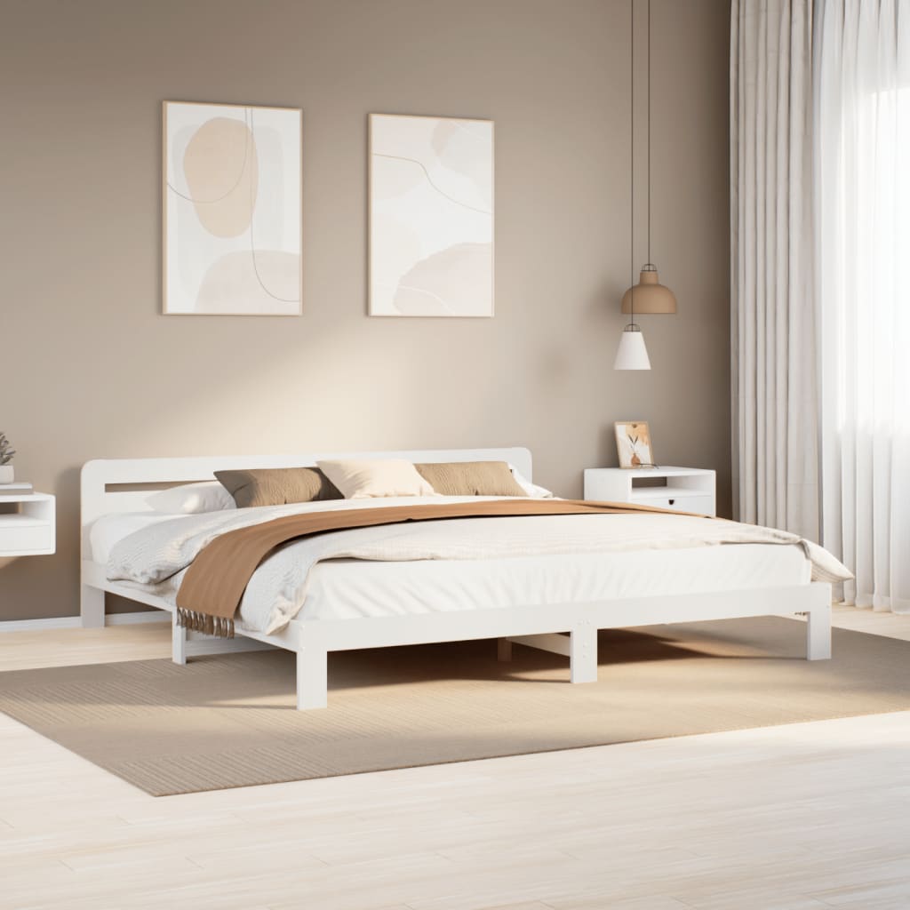 Solid Pine Wood Bed Frame 200x200 cm - White Finish