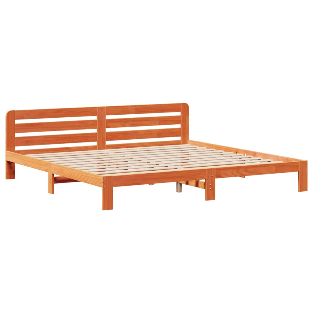 Solid Pine Wood Bed Frame 200x200 cm, Wax Brown Finish