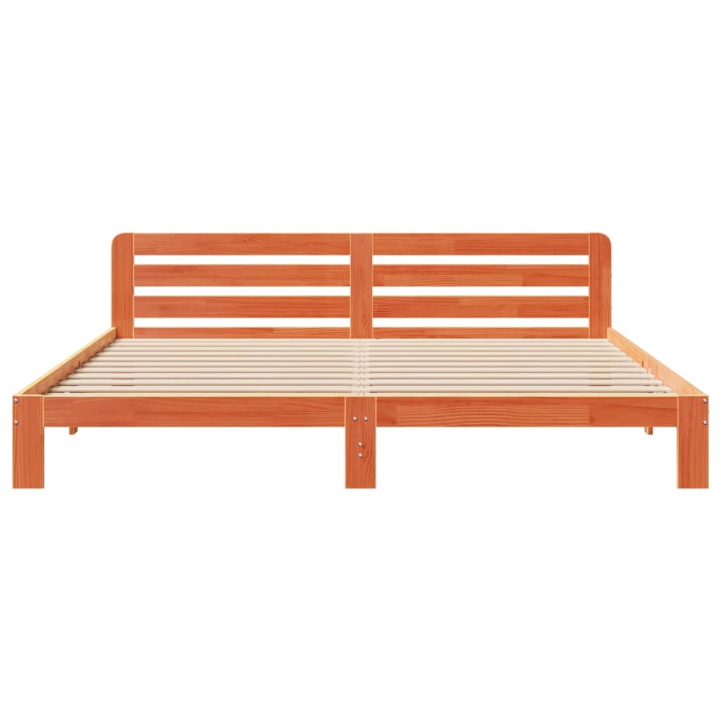 Solid Pine Wood Bed Frame 200x200 cm, Wax Brown Finish