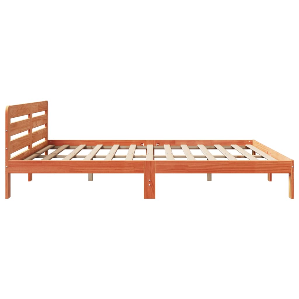 Solid Pine Wood Bed Frame 200x200 cm, Wax Brown Finish