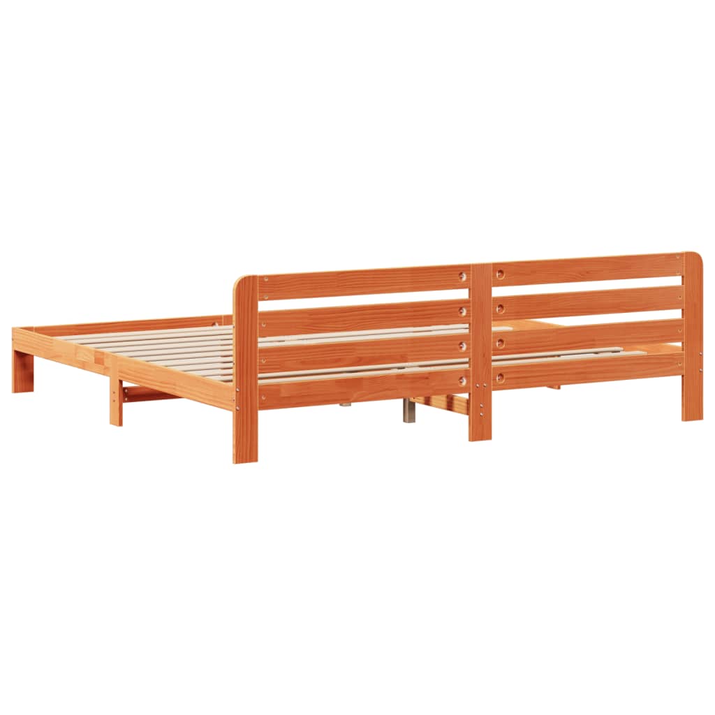 Solid Pine Wood Bed Frame 200x200 cm, Wax Brown Finish