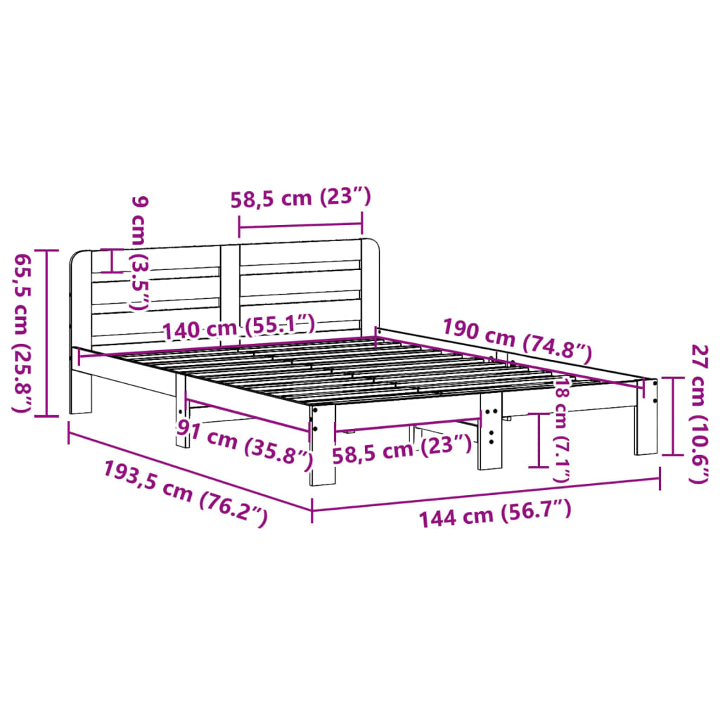 Solid Pine Bed Frame Wax Brown 140x190 cm - Mattress Not Included