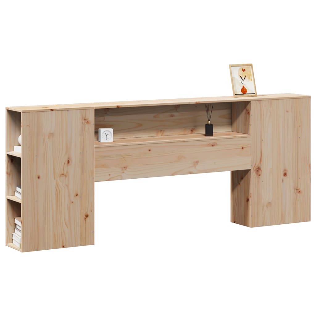 Solid Pine Headboard with Storage, 200cm - Natural Wood Finish