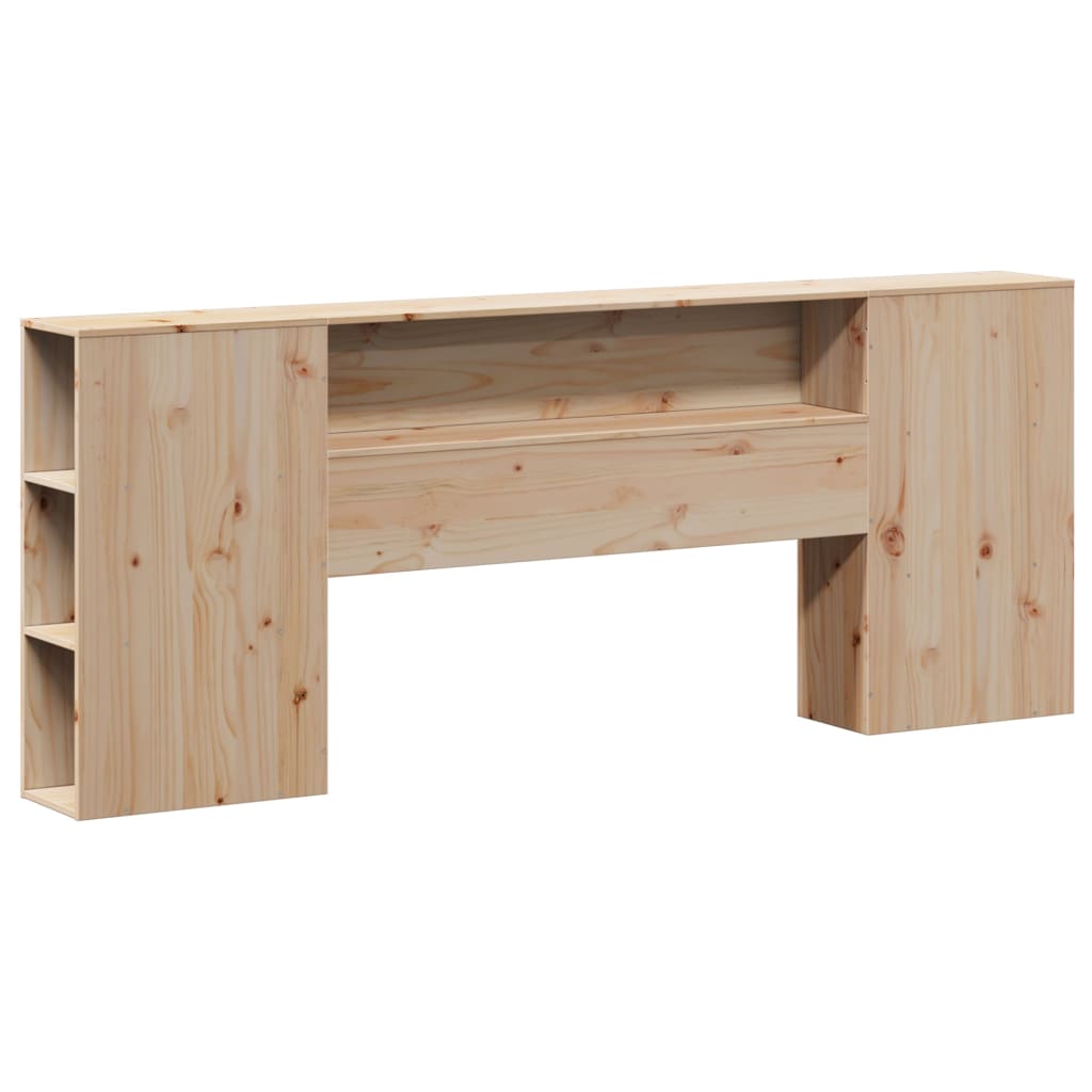 Solid Pine Headboard with Storage, 200cm - Natural Wood Finish