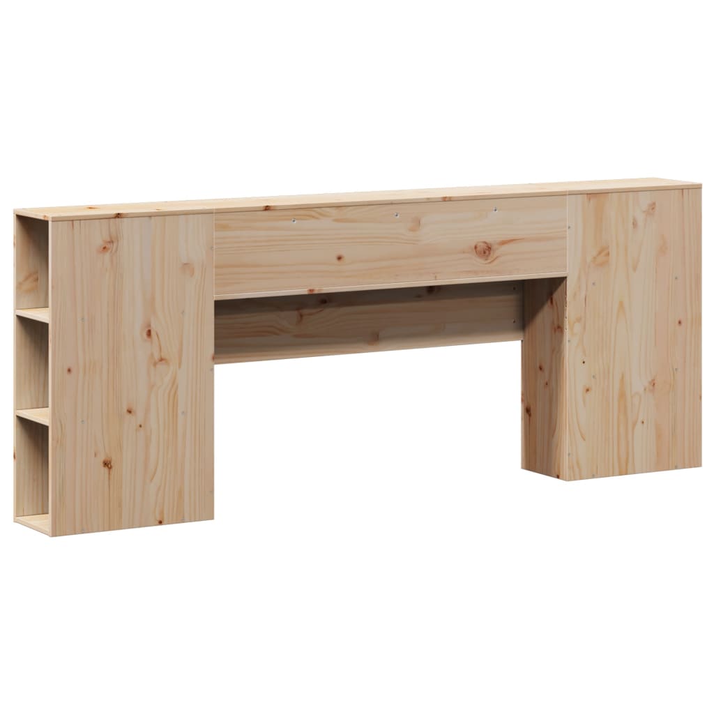 Solid Pine Headboard with Storage, 200cm - Natural Wood Finish