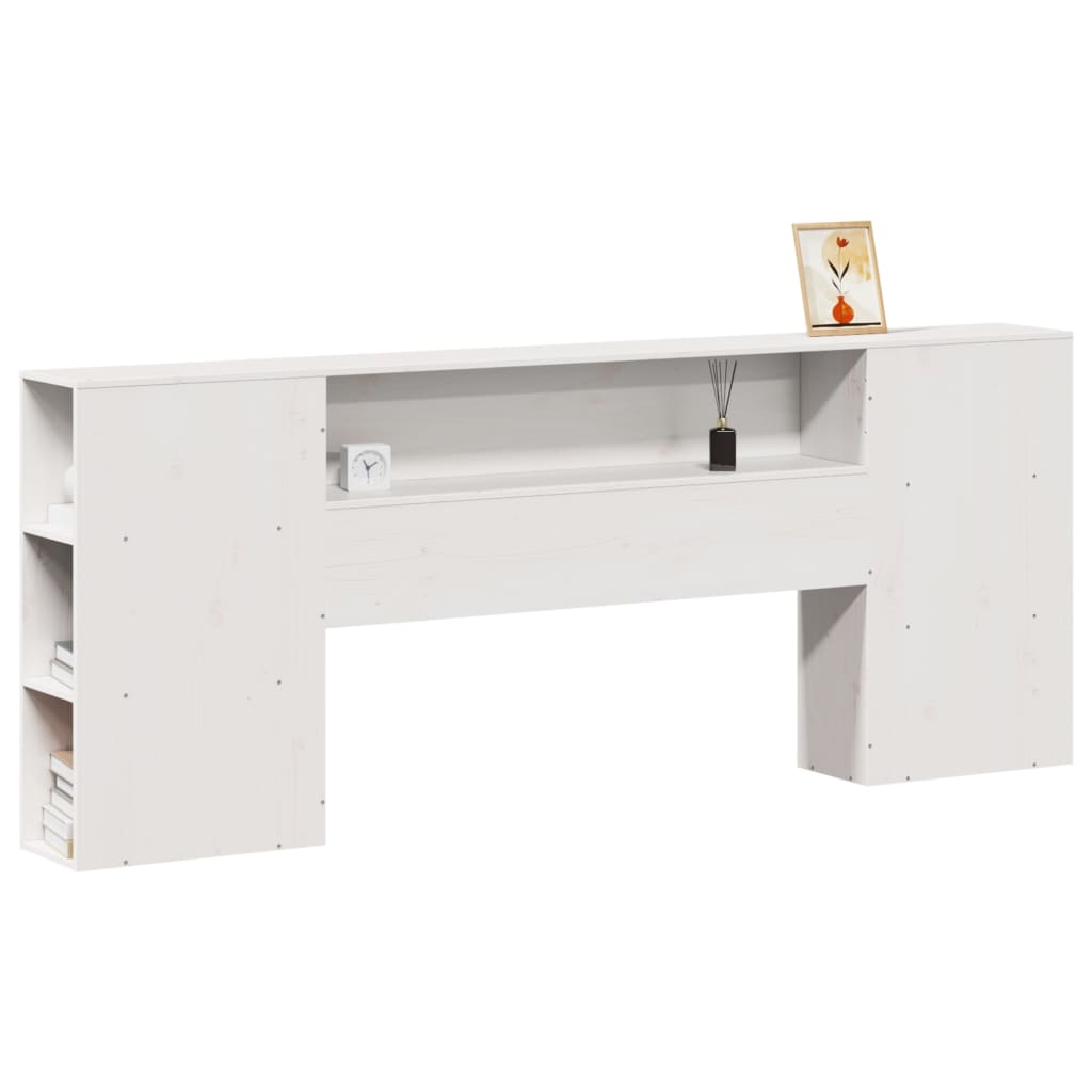 White Solid Pine Headboard with Storage, 200 cm
