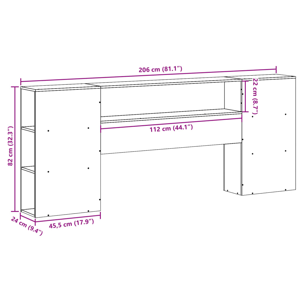 White Solid Pine Headboard with Storage, 200 cm