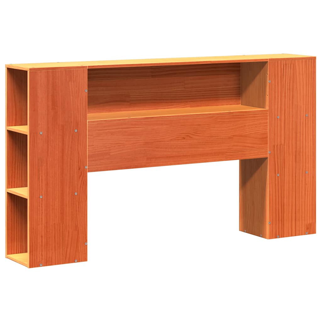 Solid Pine Wood Headboard with Storage - Wax Brown, 150 cm