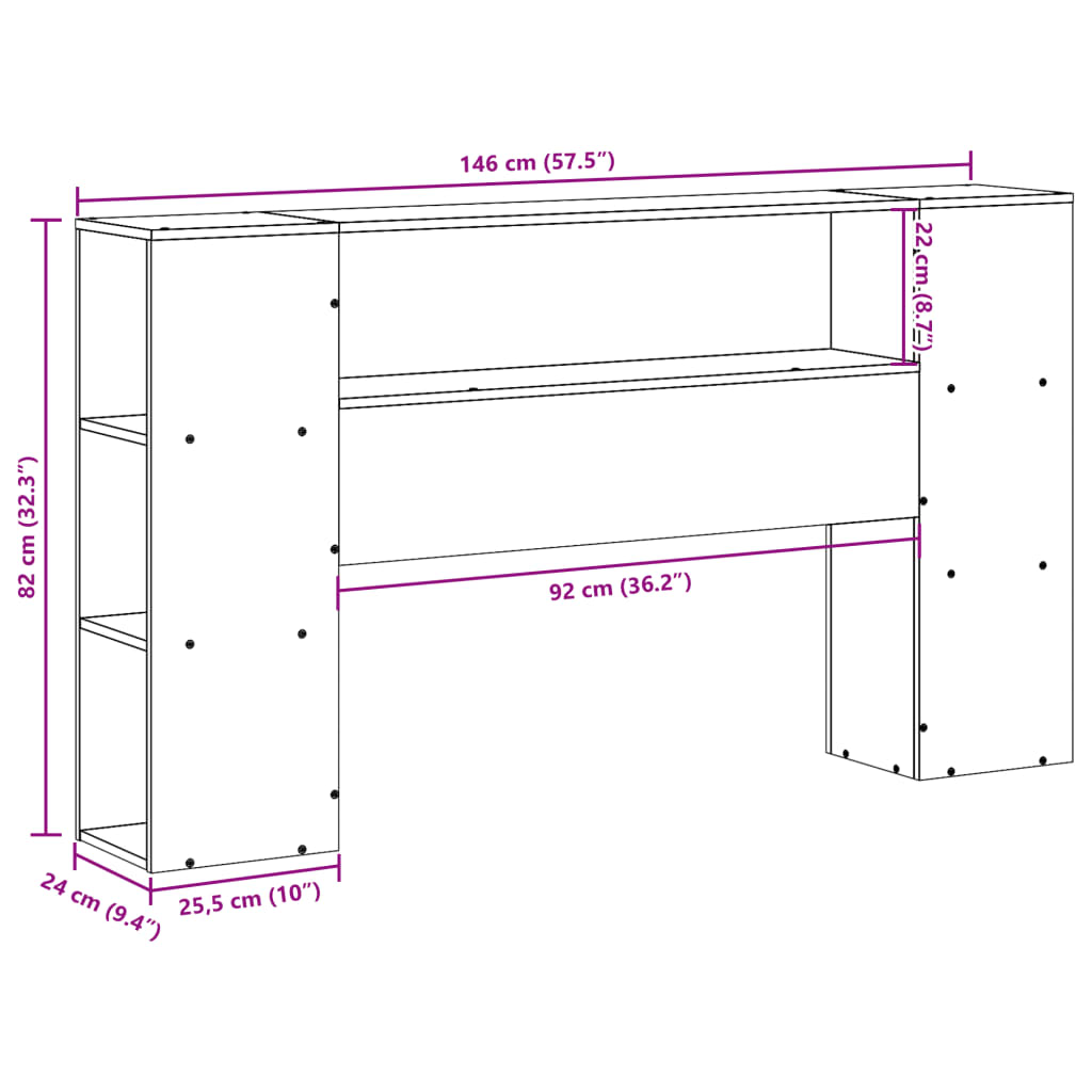 White Solid Pine Headboard with Storage - 140 cm