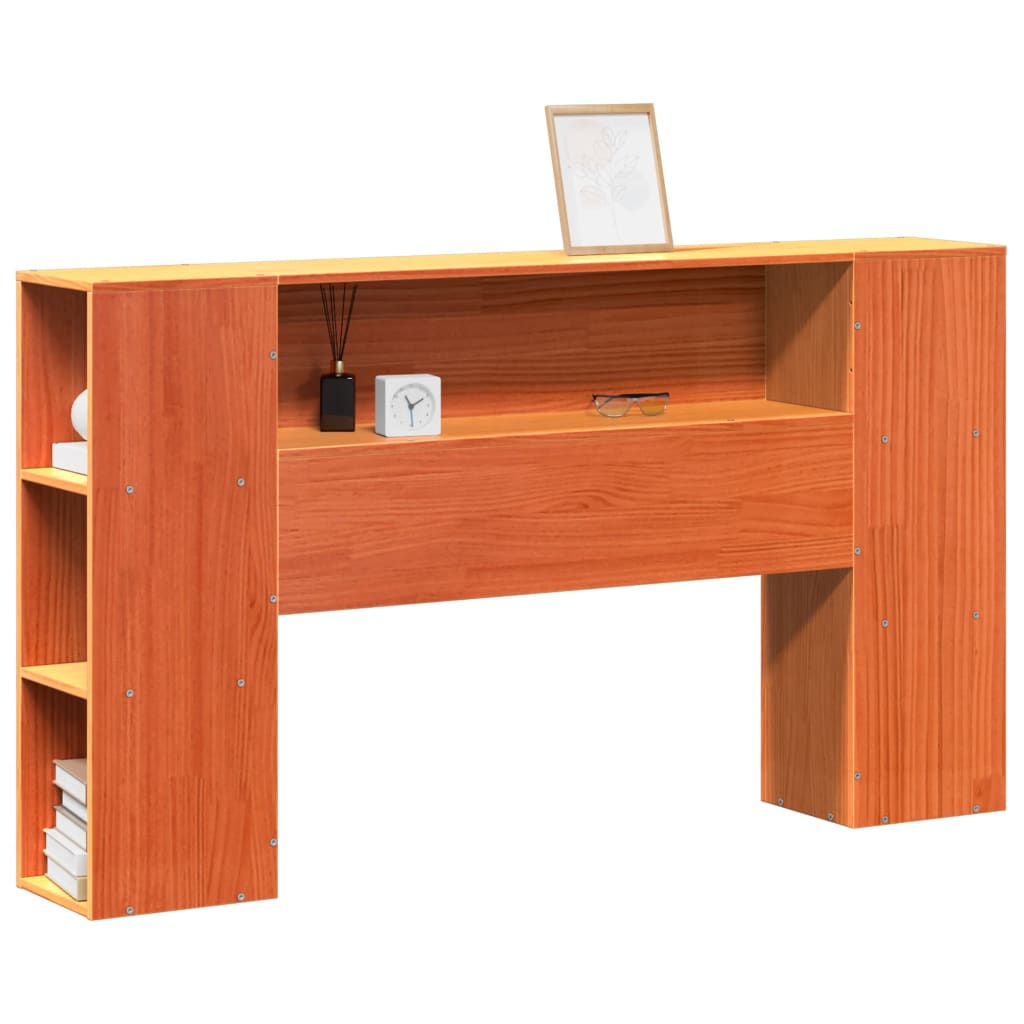 Solid Pine Wood Headboard with Storage, Wax Brown, 140cm