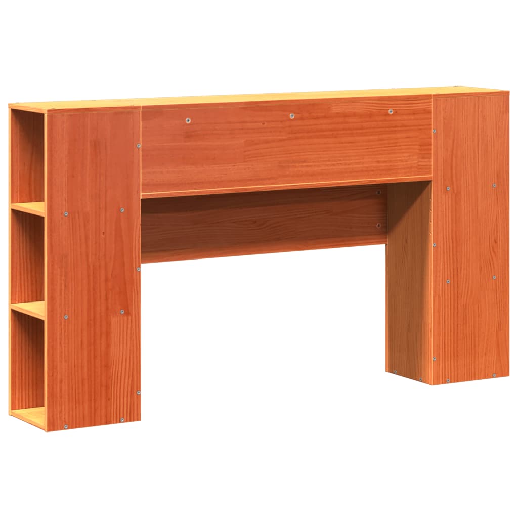 Solid Pine Wood Headboard with Storage, Wax Brown, 140cm