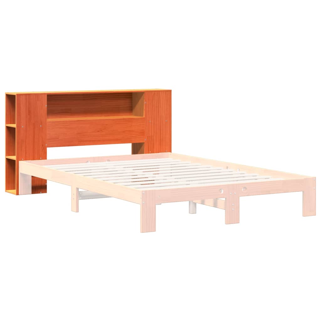 Solid Pine Wood Headboard with Storage, Wax Brown, 140cm