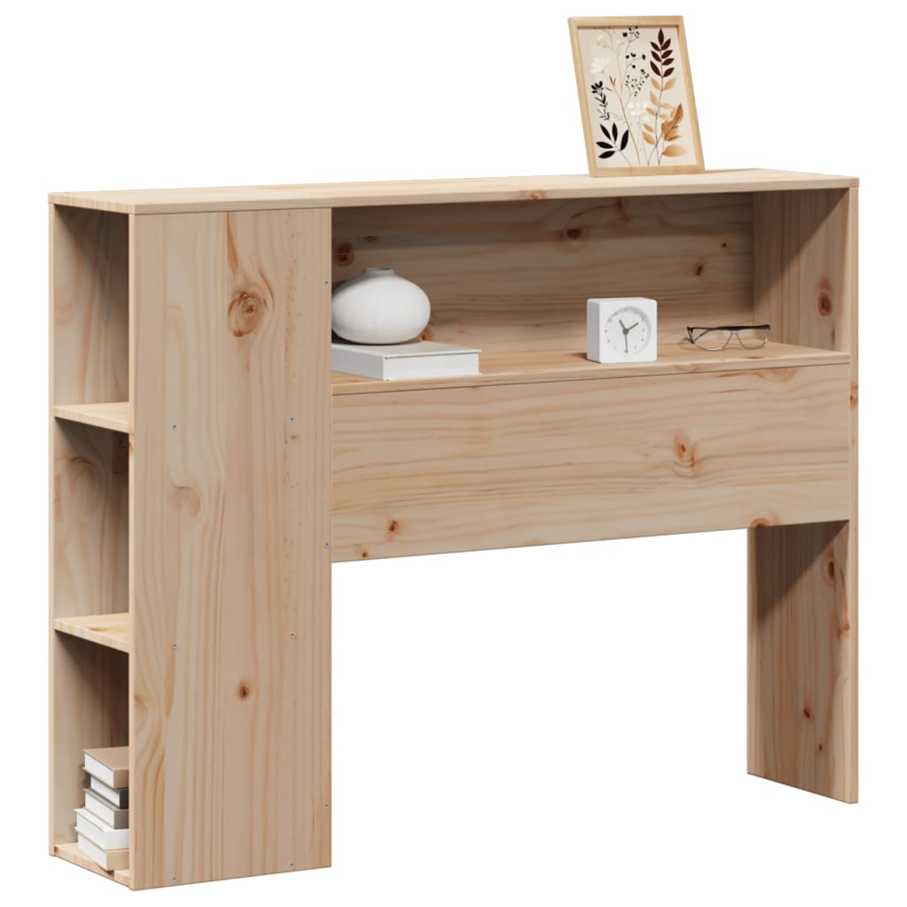 Solid Pine Headboard with Storage, 100 cm - Natural Wood Finish