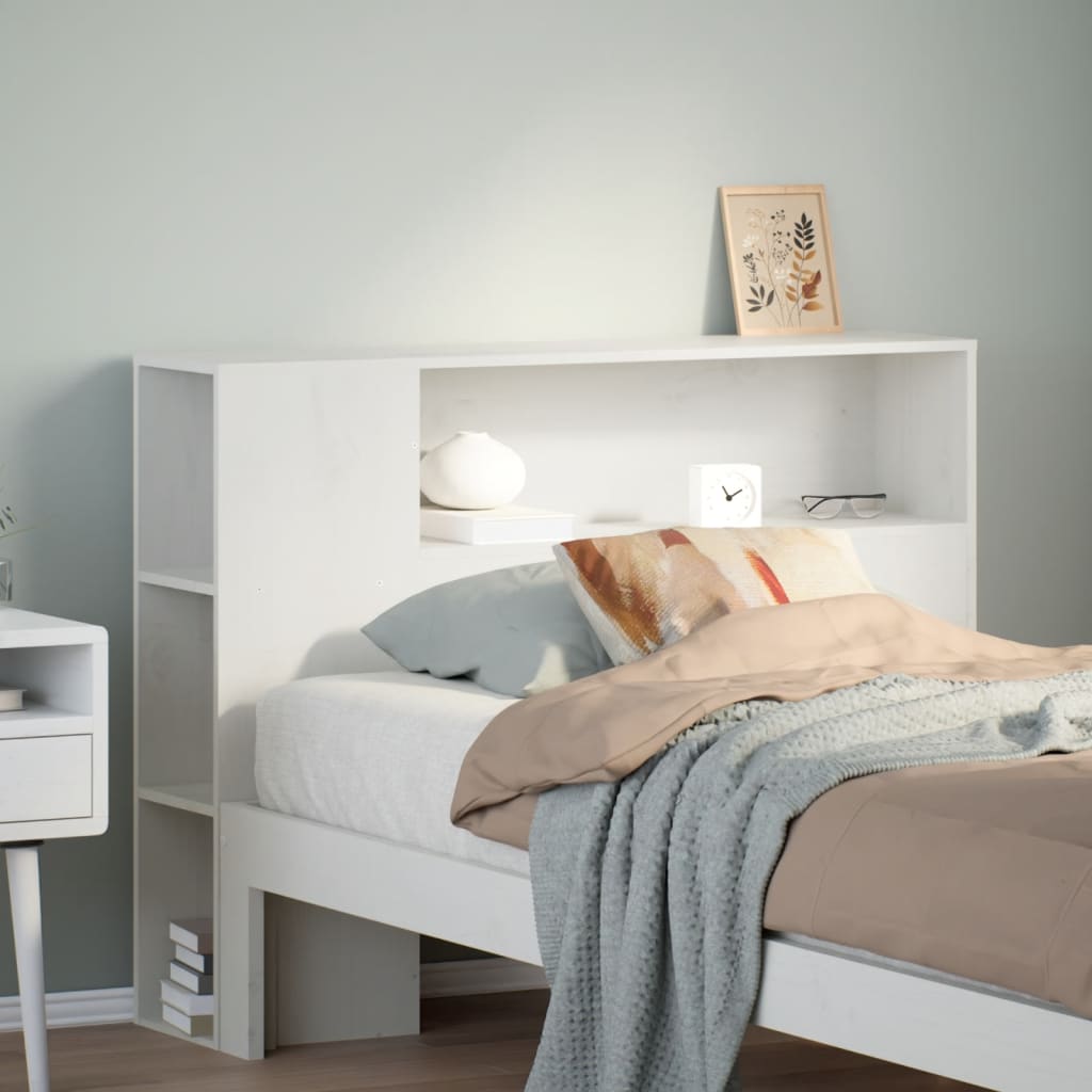 White Solid Pine Headboard with Storage, 75 cm