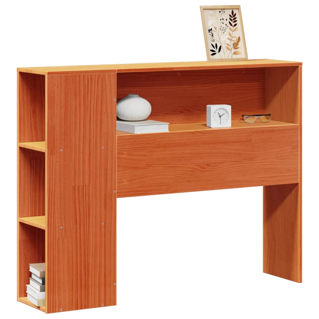 Solid Pine Wood Headboard with Storage, Wax Brown, 75cm