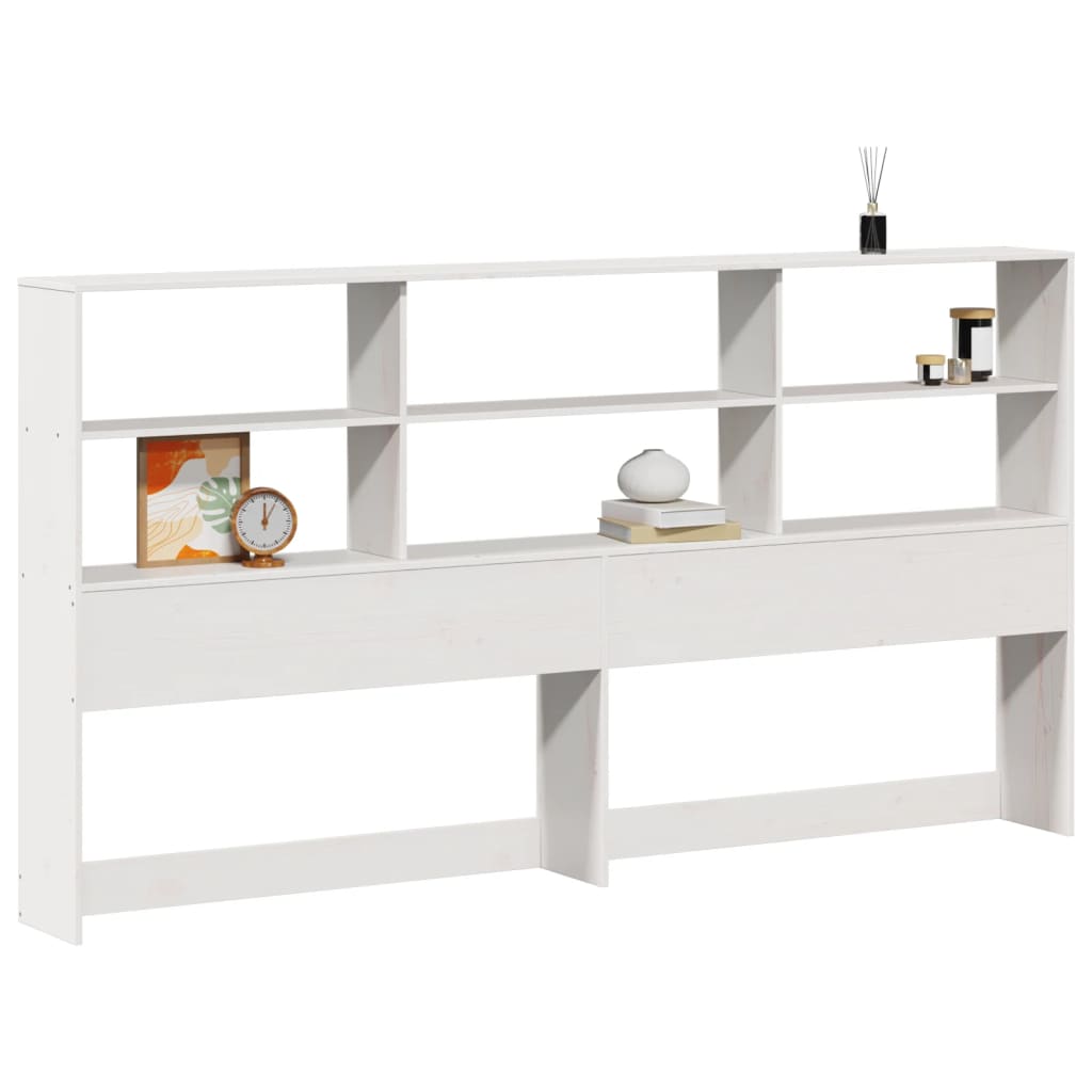 Solid Pine White Headboard with Storage, 200 cm Length