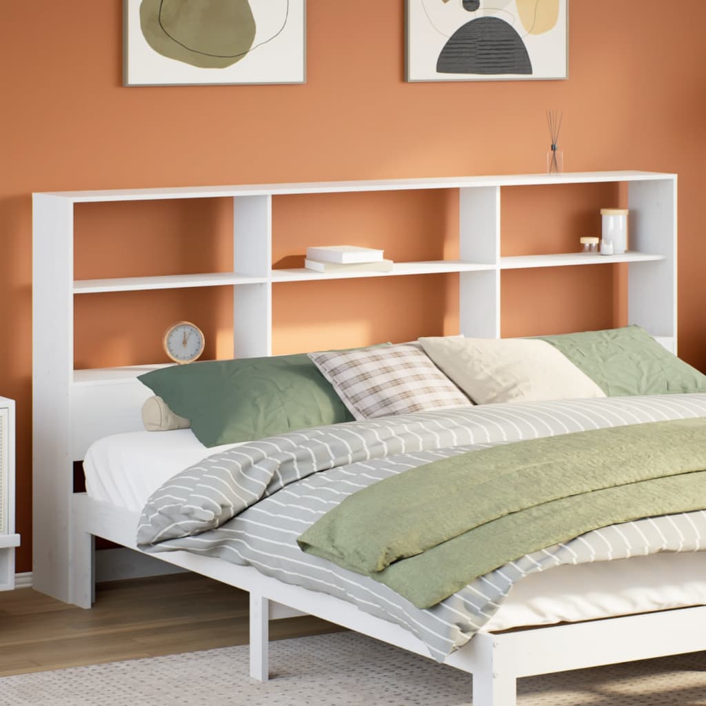 Solid Pine White Headboard with Storage, 200 cm Length