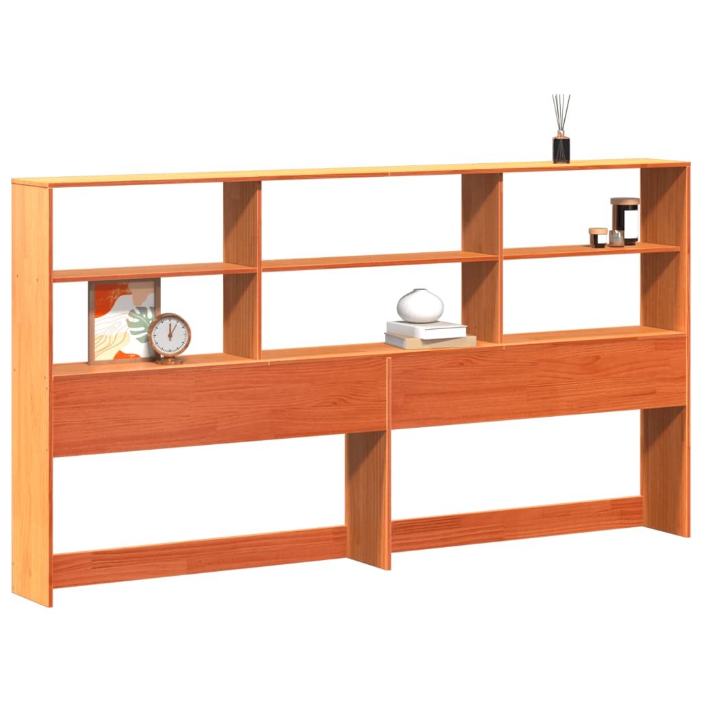 Wax Brown Pine Solid Wood Headboard with Storage, 200 cm