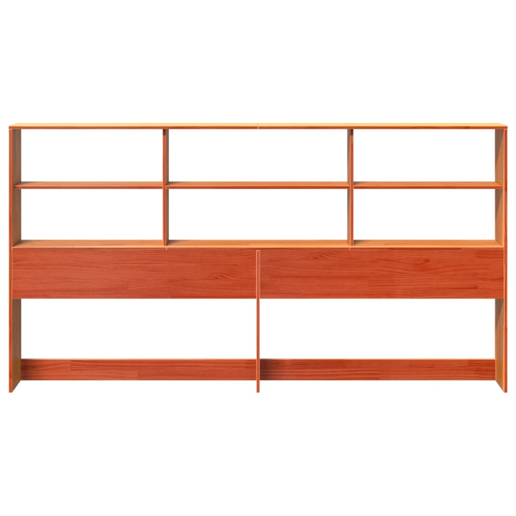 Wax Brown Pine Solid Wood Headboard with Storage, 200 cm