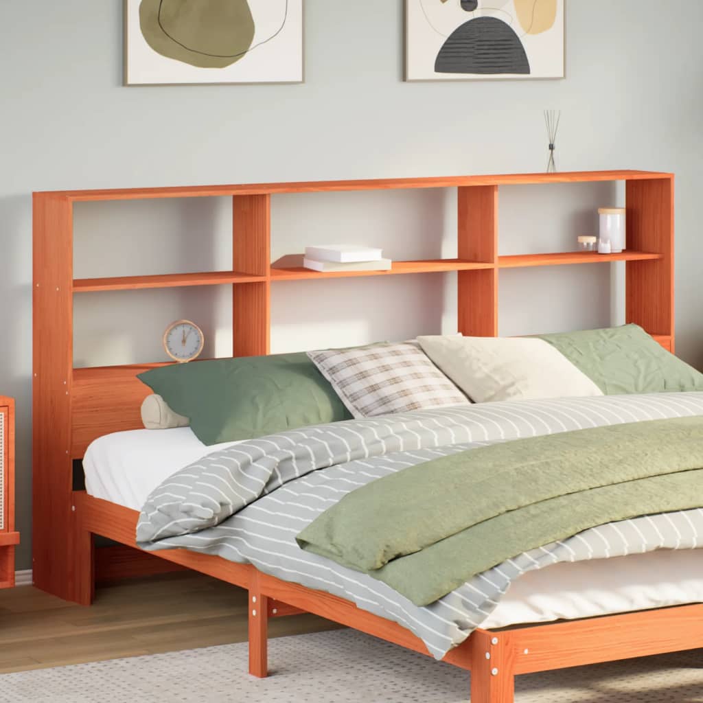 Wax Brown Pine Solid Wood Headboard with Storage, 200 cm