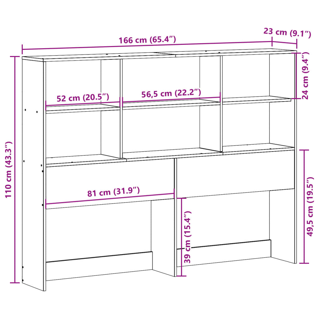 Solid Pine 160cm Headboard with Storage Compartments
