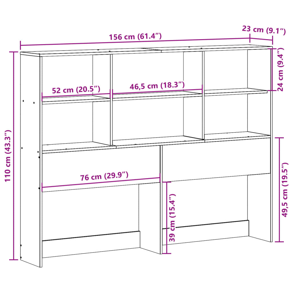 Solid Pine Headboard with Storage, 150 cm - Space Saver Design