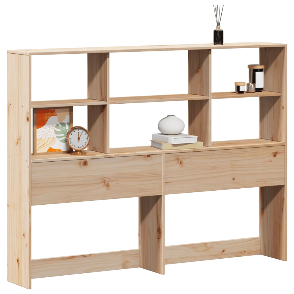 Solid Pine Headboard with Storage, 140 cm - Natural Finish