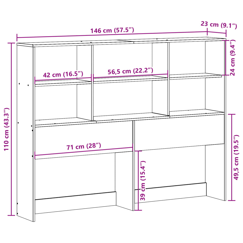 Solid Pine Headboard with Storage, White, 140 cm